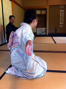 Our host dressed in a kimono suitable for tea ceremonies Our host dressed in a kimono suitable for tea ceremonies